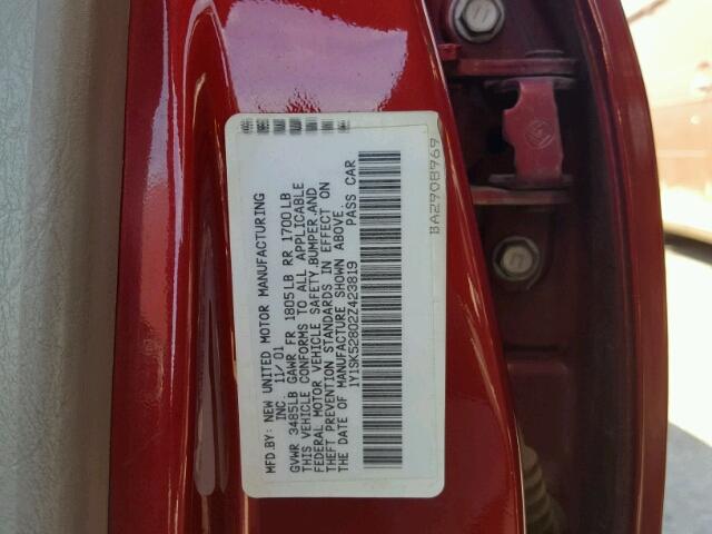 1Y1SK52802Z423819 - 2002 CHEVROLET GEO PRIZM 红色 照片 10