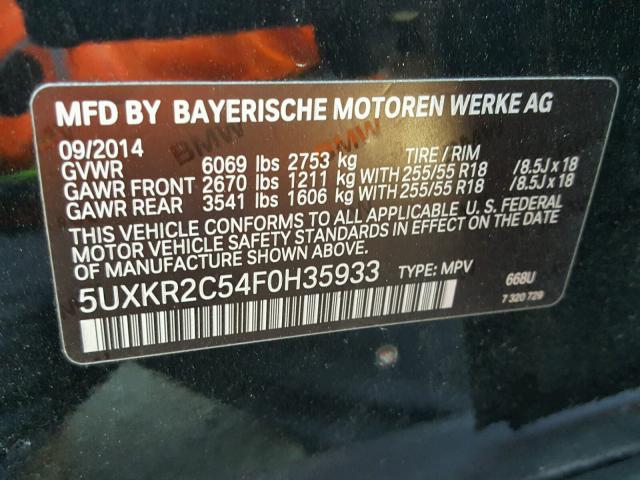 5UXKR2C54F0H35933 - 2015 BMW X5 SDRIVE3 BLACK photo 10