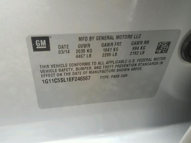 1G11C5SL1EF246567 - 2014 CHEVROLET MALIBU 1LT 银色 照片 10