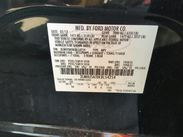 2LMHJ5AT0CBL54254 - 2012 LINCOLN MKT BLACK photo 10