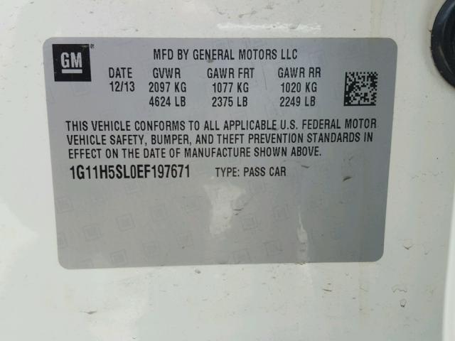 1G11H5SL0EF197671 - 2014 CHEVROLET MALIBU LTZ თეთრი ფოტო 10