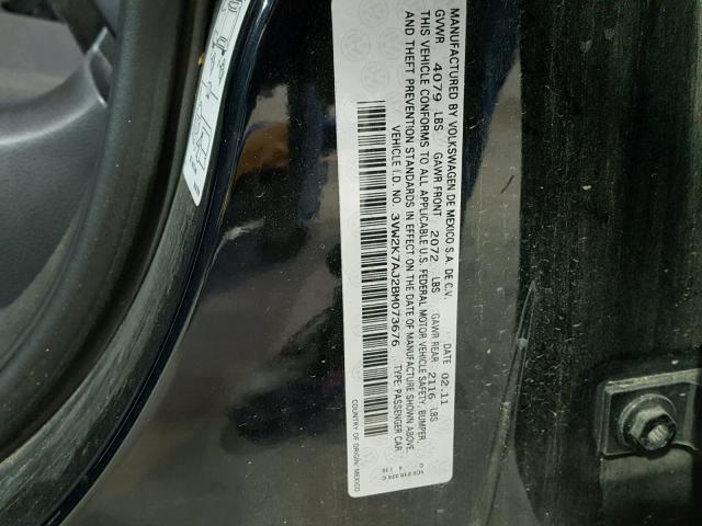 3VW2K7AJ2BM073676 - 2011 VOLKSWAGEN JETTA BASE Սև լուսանկար 10