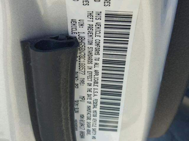 1J8HG58N78C188577 - 2008 JEEP COMMANDER ვერცხლისფერი ფოტო 10