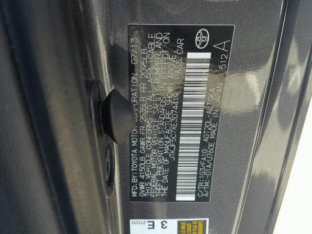 JTKJF5C7XE3074419 - 2014 TOYOTA SCION TC 灰色 照片 10