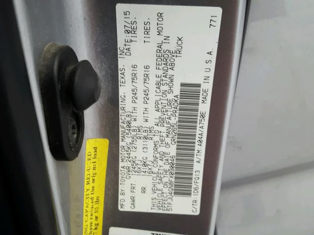 5TFJU4GN8FX090046 - 2015 TOYOTA TACOMA DOU SILVER photo 10