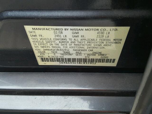 1N4BA41E58C832912 - 2008 NISSAN MAXIMA SE GRAY photo 10