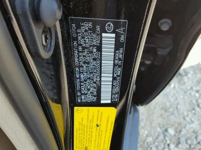 JTHBA30G655061222 - 2005 LEXUS ES 330 BLACK photo 10