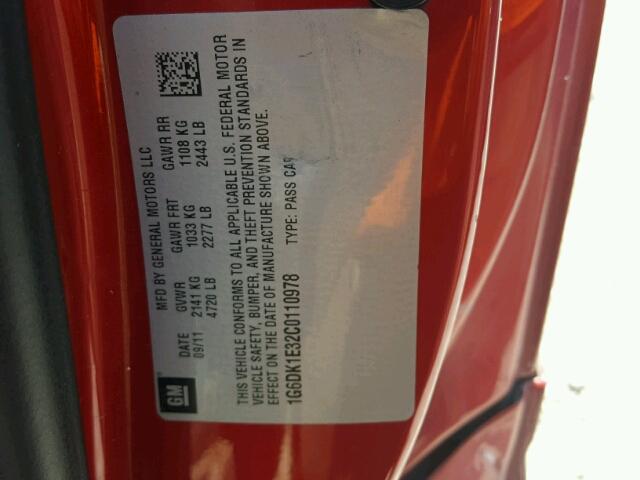 1G6DK1E32C0110978 - 2012 CADILLAC CTS PERFOR أحمر صورة 10