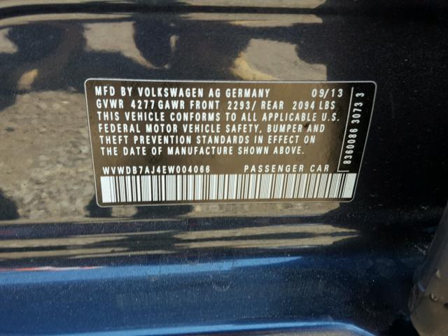 WVWDB7AJ4EW004066 - 2014 VOLKSWAGEN GOLF BLUE photo 10