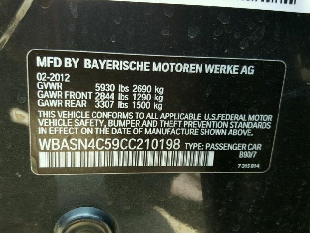 WBASN4C59CC210198 - 2012 BMW 550 IGT BLACK photo 10