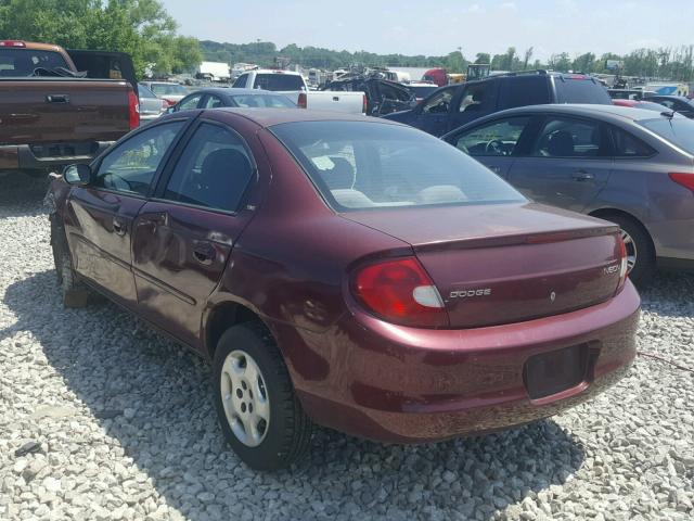 1B3ES46C11D263019 - 2001 DODGE NEON SE MAROON photo 3