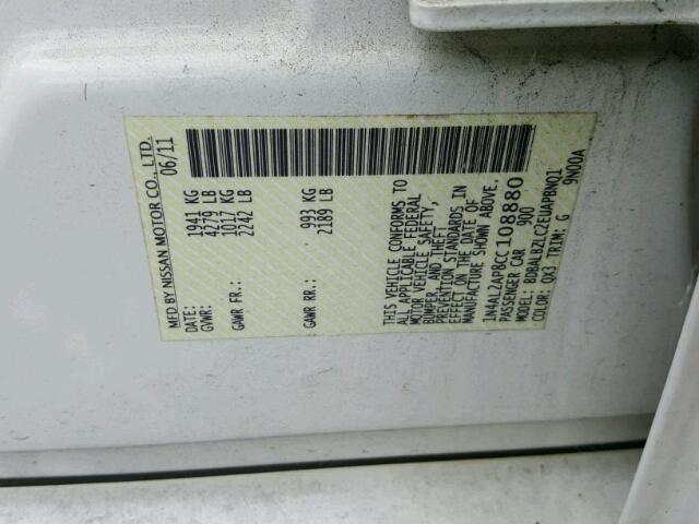 1N4AL2AP8CC108880 - 2012 NISSAN ALTIMA BAS WHITE photo 10