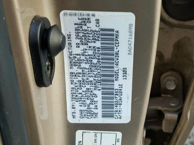 4T1BE32K32U004240 - 2002 TOYOTA CAMRY LE 米色 照片 10