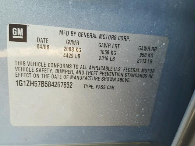 1G1ZH57B584267832 - 2008 CHEVROLET MALIBU 1LT BLUE photo 10