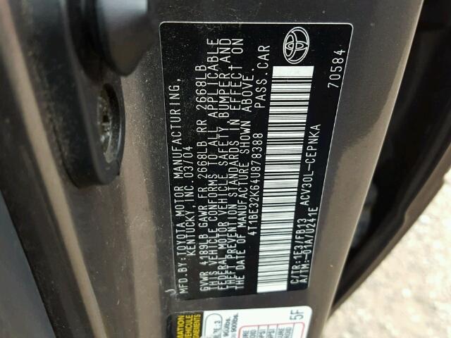 4T1BE32K64U878388 - 2004 TOYOTA CAMRY LE GRAY photo 10