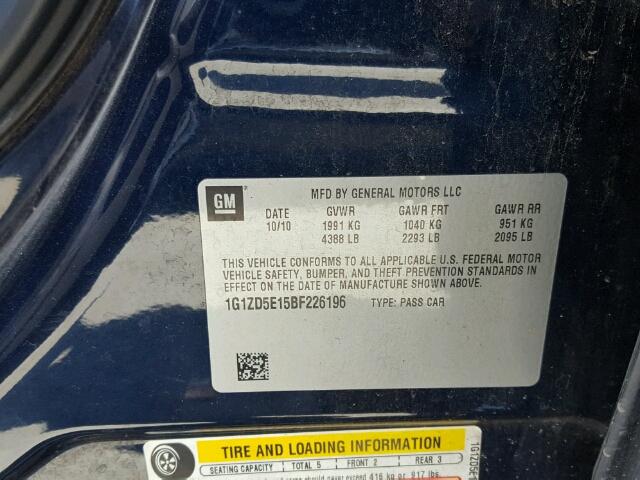 1G1ZD5E15BF226196 - 2011 CHEVROLET MALIBU 2LT BLUE photo 10