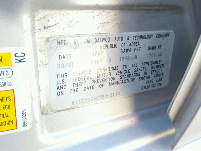 KL1TD56687B090112 - 2007 CHEVROLET AVEO BASE Күміс фото 10