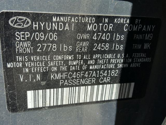 KMHFC46F47A154182 - 2007 HYUNDAI AZERA SE GREEN photo 10