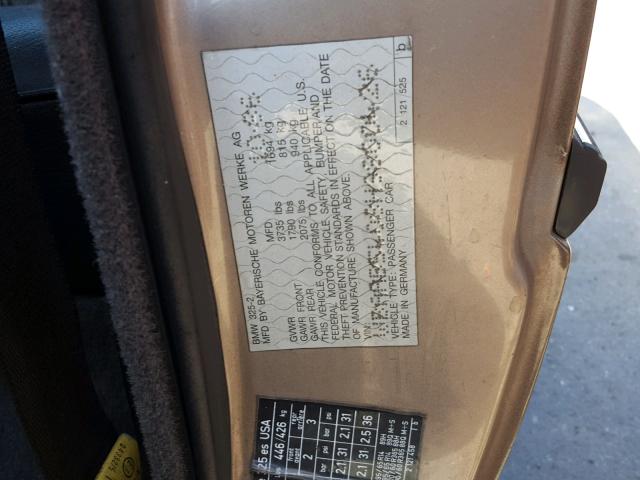 WBAAB5408H9800426 - 1987 BMW 325 BASE GOLD photo 10