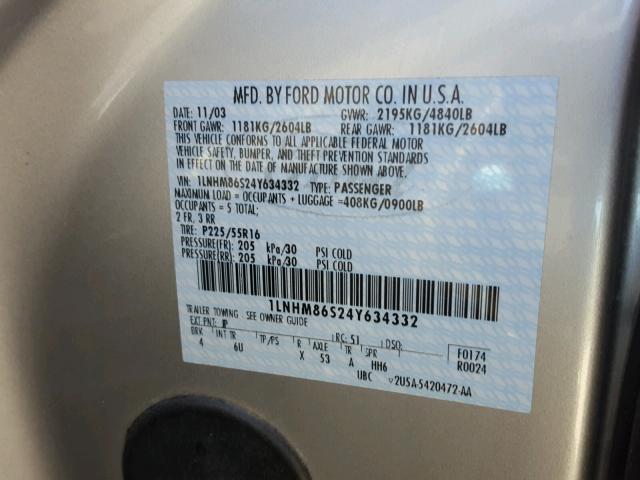 1LNHM86S24Y634332 - 2004 LINCOLN LS 银色 照片 10