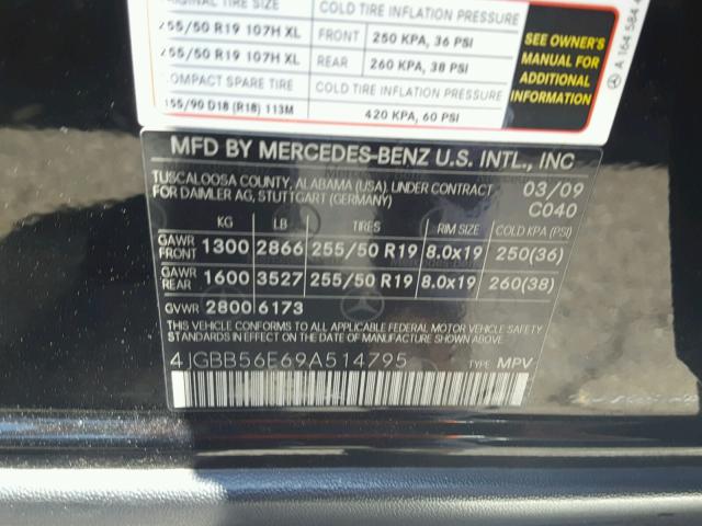 4JGBB56E69A514795 - 2009 MERCEDES-BENZ ML 350 BLACK photo 10