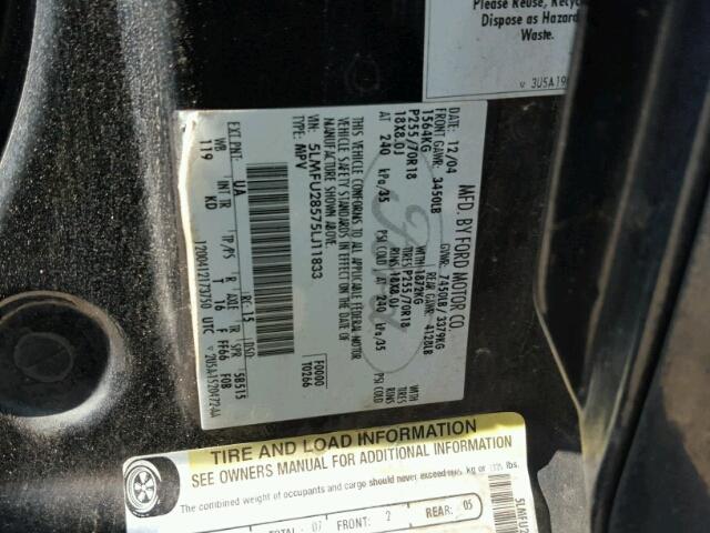 5LMFU28575LJ11833 - 2005 LINCOLN NAVIGATOR 黑色 照片 10