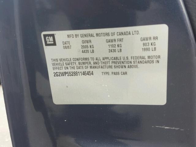 2G2WP552881146454 - 2008 PONTIAC GRAND PRIX BLACK photo 10