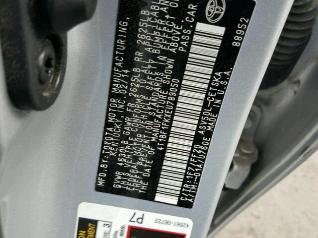 4T1BF1FKXEU789050 - 2014 TOYOTA CAMRY L SILVER photo 10