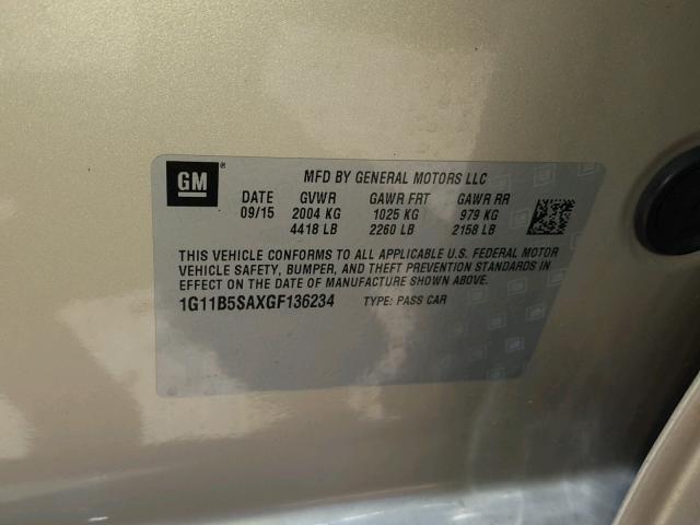 1G11B5SAXGF136234 - 2016 CHEVROLET MALIBU LIM 金色 照片 10