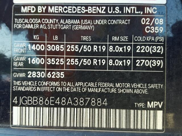 4JGBB86E48A387884 - 2008 MERCEDES-BENZ ML 350 BLUE photo 10