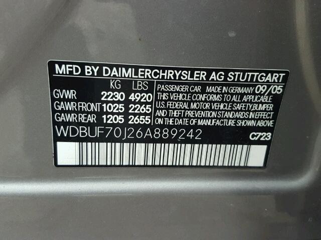 WDBUF70J26A889242 - 2006 MERCEDES-BENZ E 500 SILVER photo 10