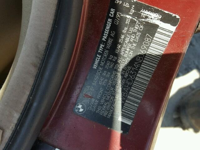 WBAHD6314NBJ69087 - 1992 BMW 525 I AUTO RED photo 10
