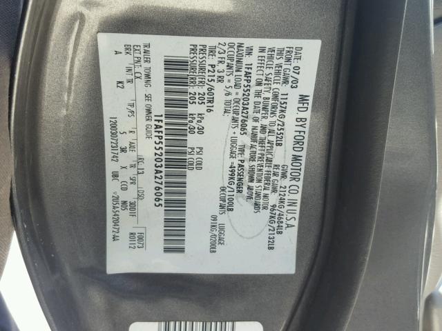 1FAFP55203A276065 - 2003 FORD TAURUS SES GRAY photo 10