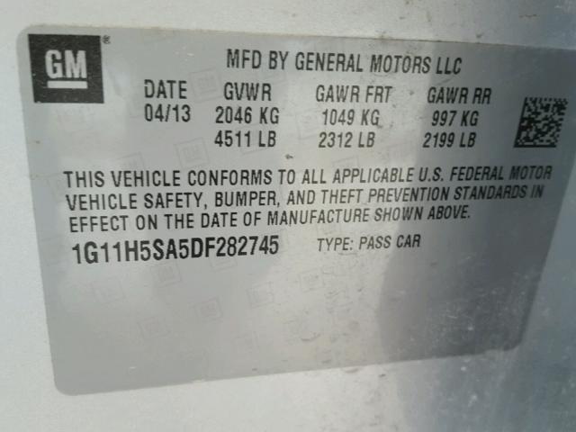 1G11H5SA5DF282745 - 2013 CHEVROLET MALIBU LTZ 银色 照片 10