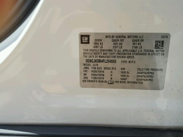 3GNCJKSB4FL204565 - 2015 CHEVROLET TRAX LS WHITE photo 10