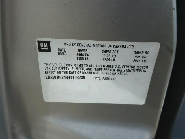 2G2WR524841198239 - 2004 PONTIAC GRAND PRIX SILVER photo 10
