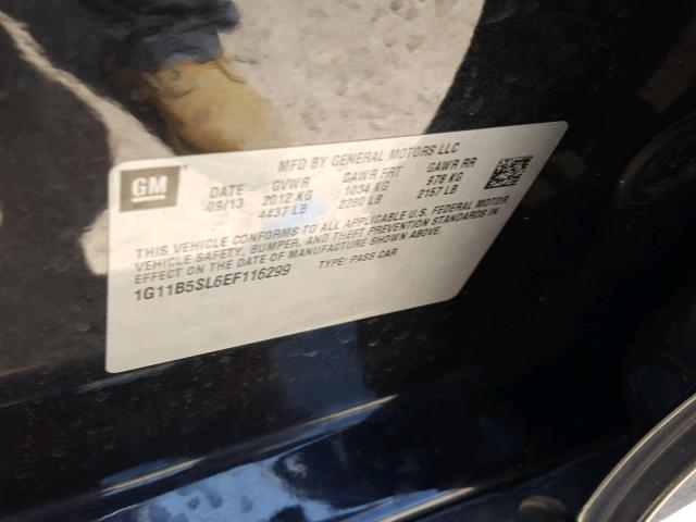 1G11B5SL6EF116299 - 2014 CHEVROLET MALIBU LS შავი ფოტო 10