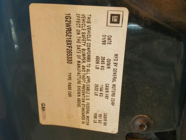 1G2WR5218XF265330 - 1999 PONTIAC GRAND PRIX Зелений фото 10