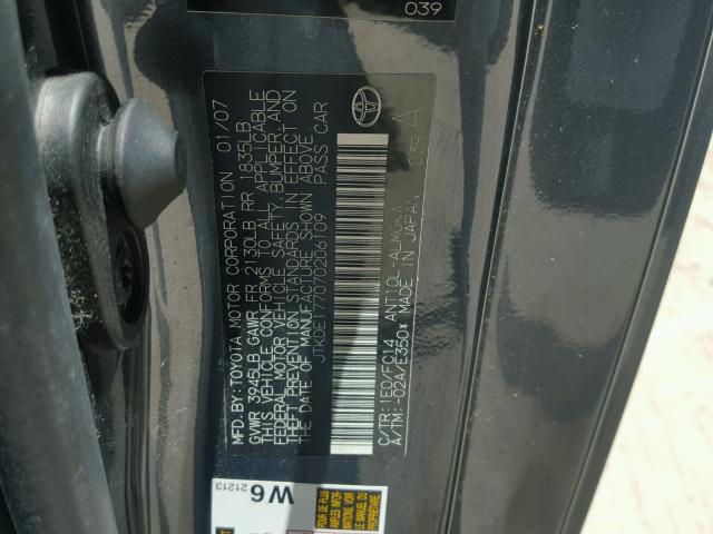 JTKDE177070206109 - 2007 TOYOTA SCION TC GRAY photo 10