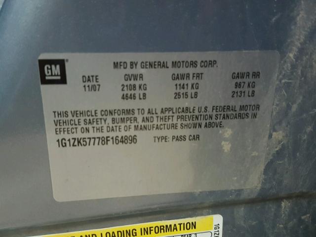 1G1ZK57778F164896 - 2008 CHEVROLET MALIBU LTZ 灰色 照片 10