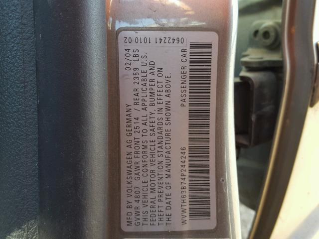 WVWTH63B74P244246 - 2004 VOLKSWAGEN PASSAT GLX 灰色 照片 10
