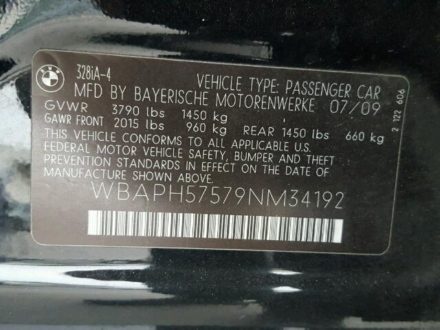 WBAPH57579NM34192 - 2009 BMW 328 I SULE BLACK photo 10