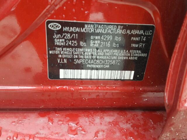 5NPEC4AC8CH325872 - 2012 HYUNDAI SONATA SE RED photo 10