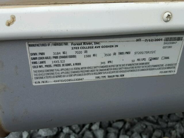 4X4TSVD285L030847 - 2005 ALLIS SIAT TRAILER 白色 照片 10