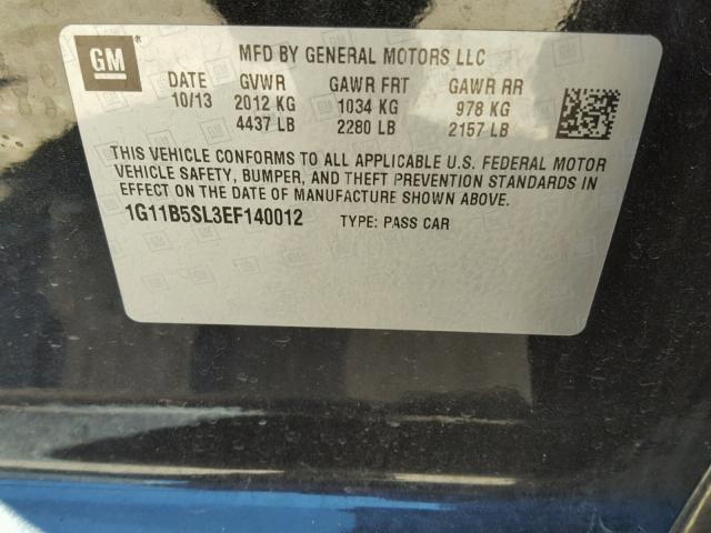 1G11B5SL3EF140012 - 2014 CHEVROLET MALIBU LS შავი ფოტო 10