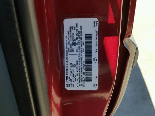 4N2ZN16T51D803040 - 2001 NISSAN QUEST SE RED photo 10