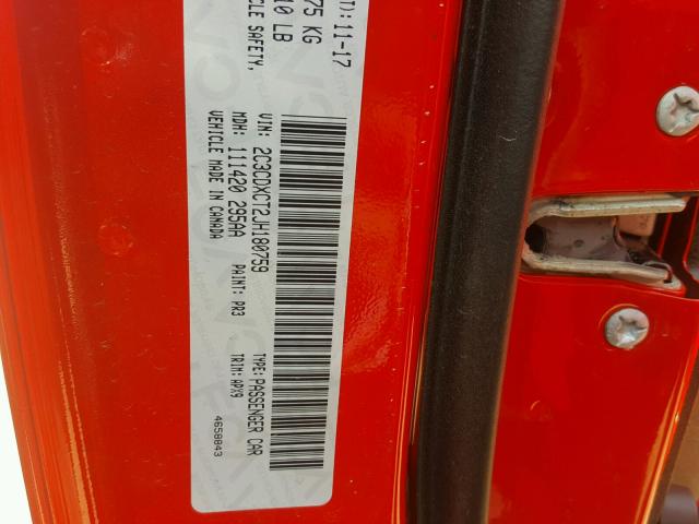 2C3CDXCT2JH180759 - 2018 DODGE CHARGER R/ RED photo 10