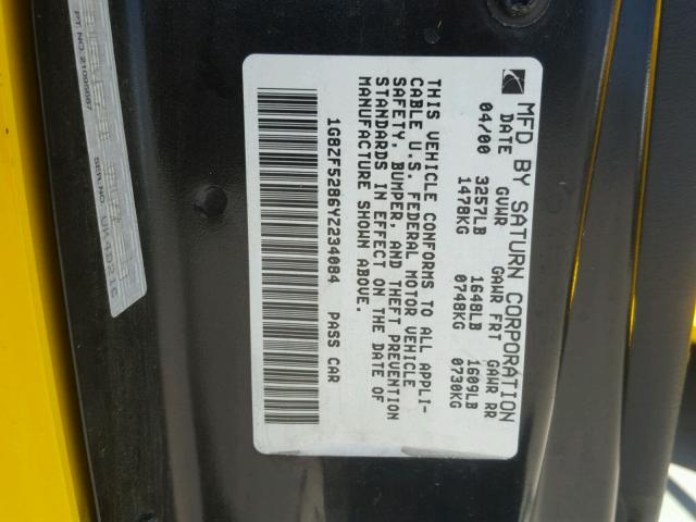 1G8ZR12711Z106879 - 2001 SATURN SC2 YELLOW photo 10