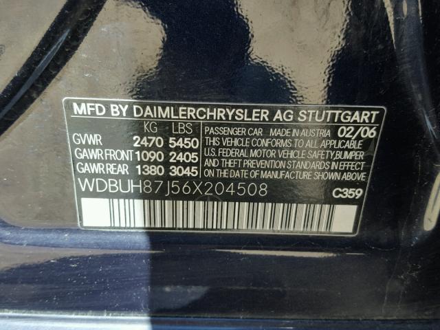 WDBUH87J56X204508 - 2006 MERCEDES-BENZ E 350 4MAT BLUE photo 10