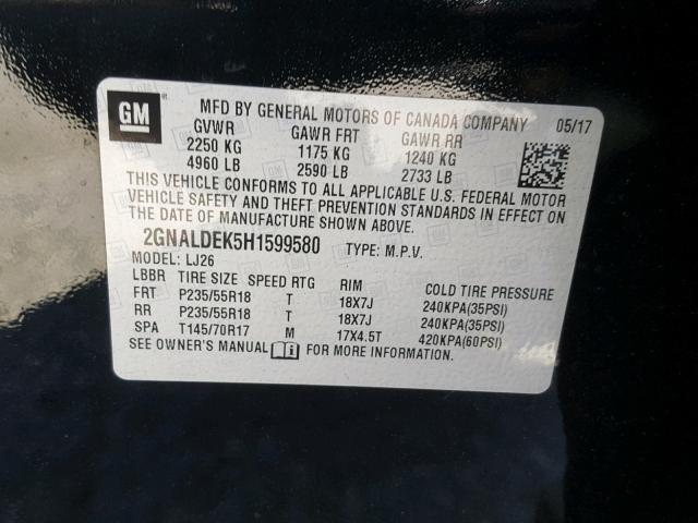 2GNALDEK5H1599580 - 2017 CHEVROLET EQUINOX PR BLACK photo 10